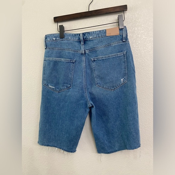 PAIGE High Rise Distressed Denim Bermuda Shorts Light Wash Jorts Cutoff 31 - Picture 4 of 13